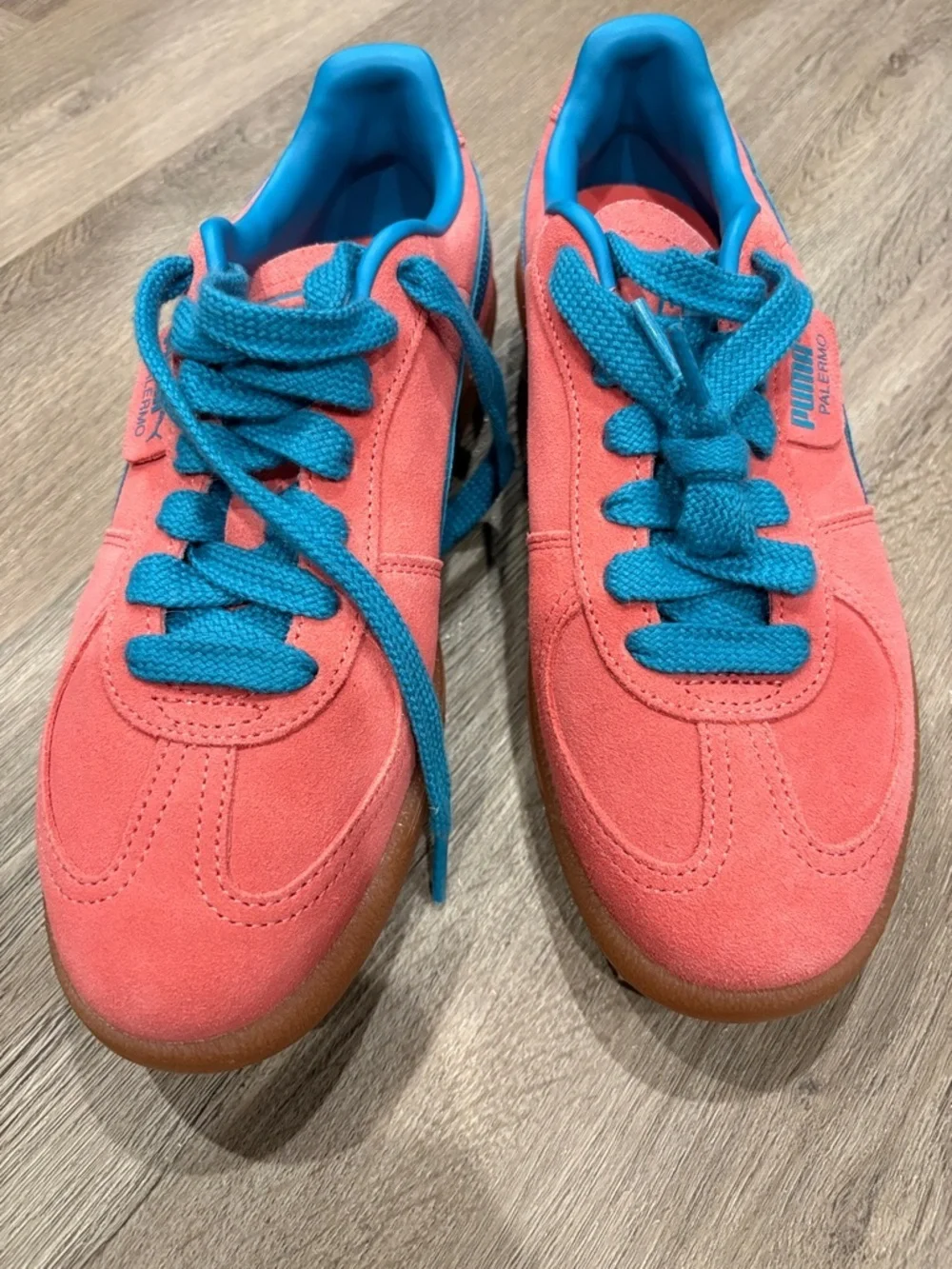 Puma Palermo Leather Sneakers Peach Frost Tropical Blue W9.5 M8